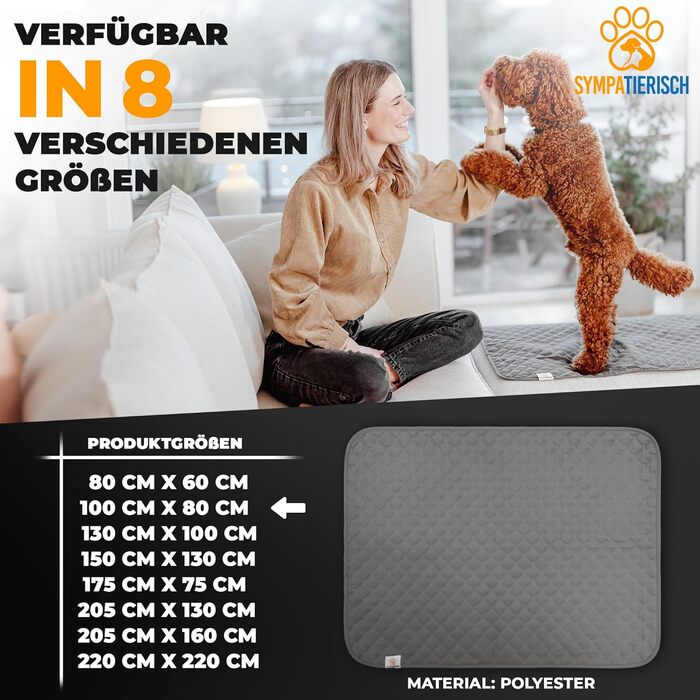 Водонепроникний килимок для собак - міцний килимок для захисту дивану та ліжка - нековзкий килимок для собак, підходить для великих собак - можна прати в пральній машині - 100 x 80 см - сірий