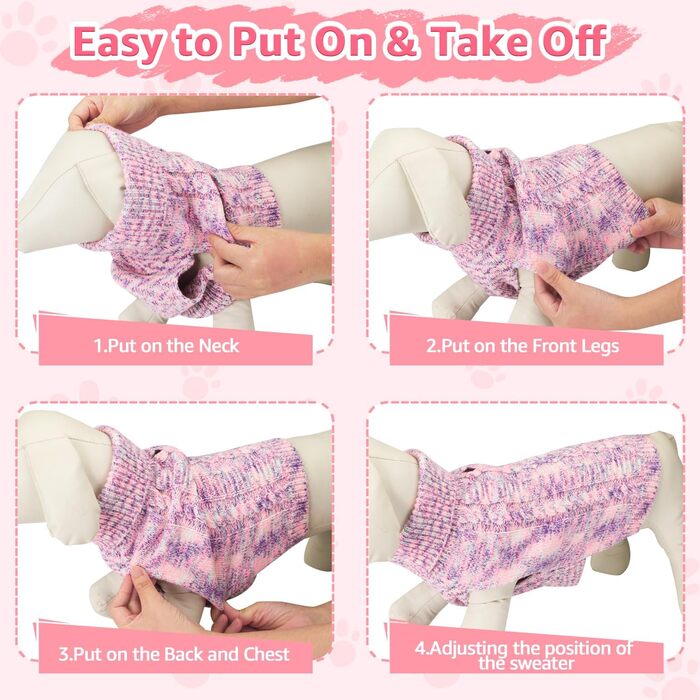 Пуловер для собак SlowTon, рожевий, для маленьких та середніх порід, з отвором для повідка, теплий в'язаний пуловер для джек-рассел-тер'єрів, розмір M