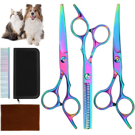 Професійний набір ножиць для собак 6 в 1: 6,6' - ідеально для грумінгу собак, котів та інших тварин. Включає прямі, зубчасті та вигнуті ножиці (фіолетовий)