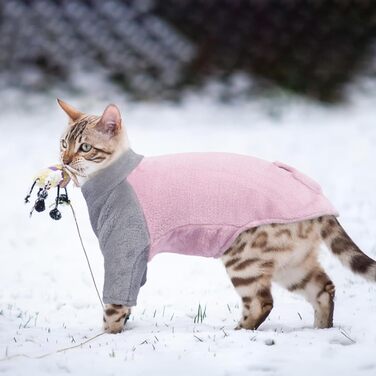 Теплий зимовий пуловер для кота Сфінкс (Рожевий, S) - Зимовий одяг для котів, флісова куртка, пуловер