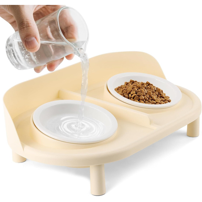 Керамічний набір мисок для котів та маленьких собак Bartuke Katzennapf Erhöht з годівницею, миска для їжі та миска для води (Кофе з молоком)