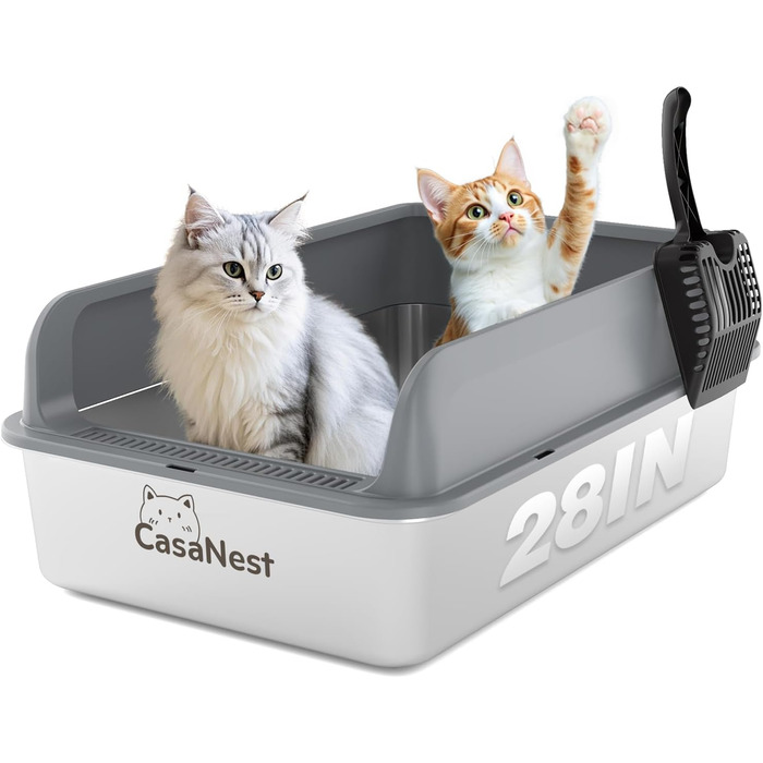 Сміттєве відро CasaNest для котів з нержавіючої сталі, XXXL, велике, антивитік, антиприлипання, темно-сірий