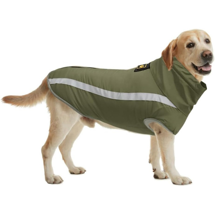 Водонепроникний зимовий теплий одяг для собак FeimaX: куртка з флісовою підкладкою, світловідбиваючі елементи, розмір XXL, оливковий