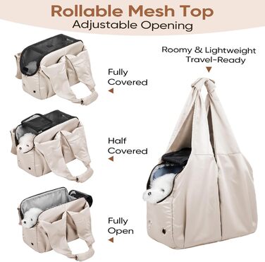 Сумка-переноска для собак, котів та цуценят – м'які боки, зручна для подорожей, з 4 кишенями, складна, легка, до 6,8 кг, для подорожей, до ветеринара, на прогулянку, бежева
