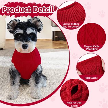 Пуловер для собак SlowTon, пуловер з коміром-стійкою для маленьких та середніх собак, теплий зимовий пуловер з отвором для повідка, червоний, розмір M