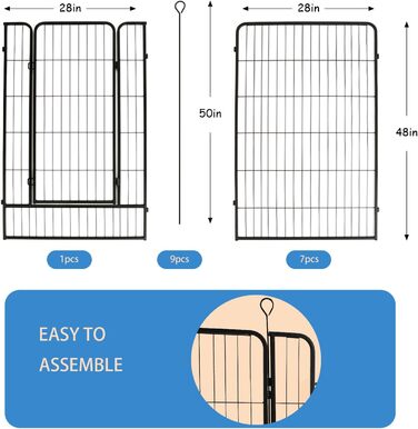 Загін для собак, 122 см (В), огорожа для тварин, для кемпінгу, саду, дому, 8 панелей з воротами, 40 см (Д), чорний метал, тимчасовий загін