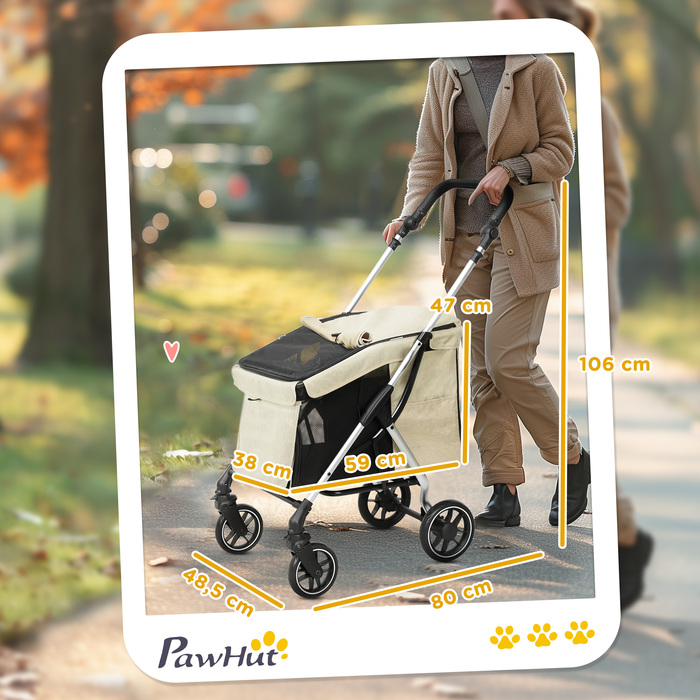 PawHut Коляска для собак Light Dog Buggy з алюмінію Складна для собак і кішок до 10 кг Кішка Баггі з подушками Вікна Двері Кошик для зберігання Котяча коляска Баггі Хакі | Аосом