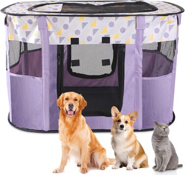 Складаний вольєр для цуценят та тварин, портативний вольєр для кошенят, цуценят, кроликів, L (Сірий) (Фіолетовий, 80*60*55 см)