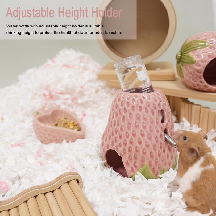 Келіві Водяна пляшка для хом'яків, керамічна, у формі полуниці, 80 мл, з двома некраплями, для сирійських хом'яків, мишей, ґризунів (червона)