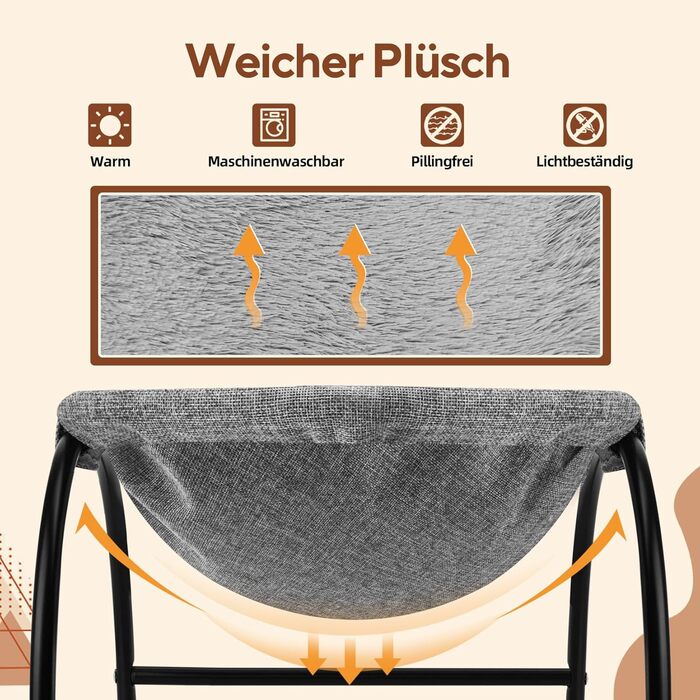 Гамак для котів LIFLIX Outdoor, піднятий лежак знімний, пральний плюш, стоячий гамак для котів для внутрішнього/зовнішнього використання (Сірий)