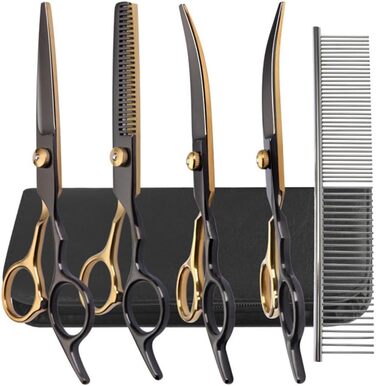 Набір ножиць для грумінгу собак, 7-в-1: ножиці з нержавіючої сталі з безпечними закругленими кінцями, ножиці для стрижки шерсті собак, ножиці для грумінгу котів та собак