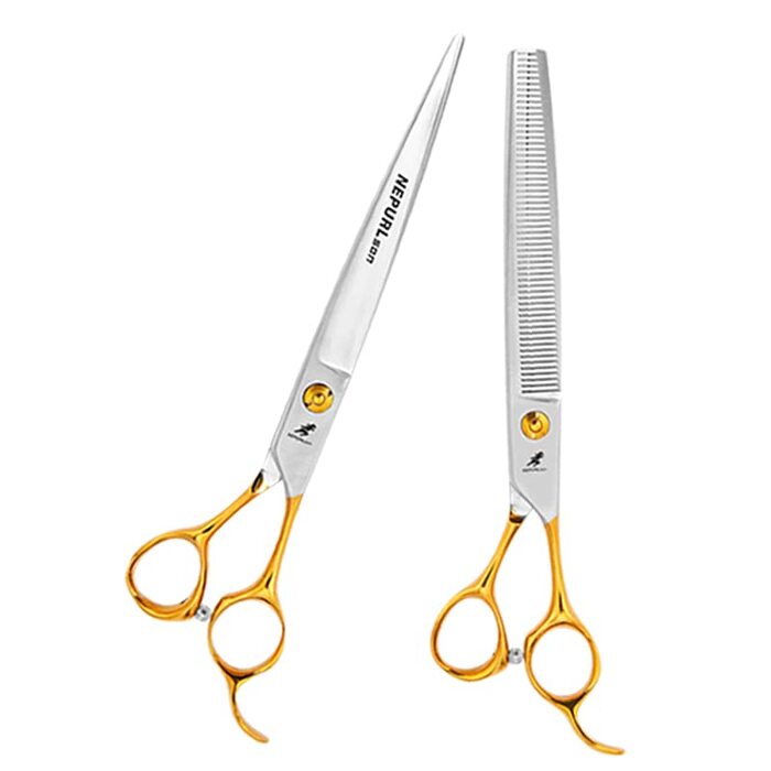 Професійний набір ножиць для грумінгу домашніх тварин (19,1 см), прямі та зігнуті ножиці для вирівнювання, сталь VG10