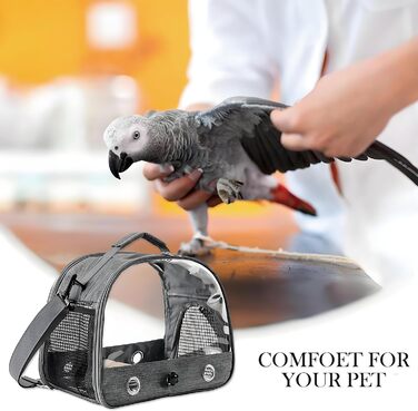Транспортна сумка для папуг, переносна сумка для птахів з підставкою та підносом з нержавіючої сталі, легкий рюкзак для папуги, складана переносна коробка для птахів, переносна сумка для маленьких птахів, для папуг (сіра)