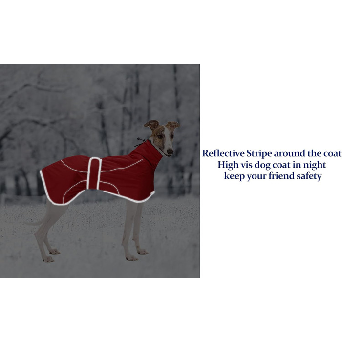 MOREZI Зимовий теплий одяг для собак, куртка для Віппетів з флісовою підкладкою, водонепроникна куртка для собак з регульованими ремінцями та світловідбиваючими елементами - Розмір L (довжина спини 61-64 см), Червоний