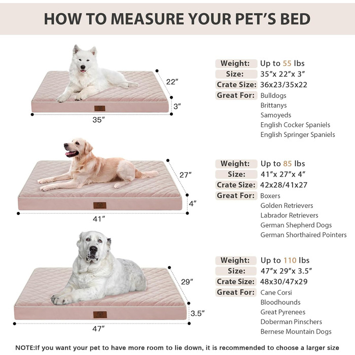 Ортопедичне собаче ліжко WNPETHOME XL, водонепроникне, рожеве, 104x69x10 см. Знімний, пральний чохол та антиковзаюча підкладка