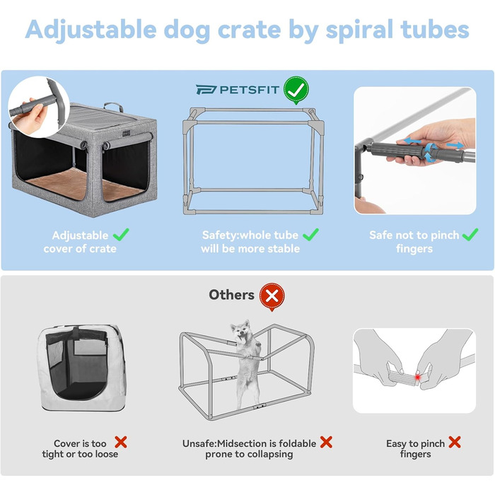 Клітка для собак Petsfit, переносна, сіра, розмір S (61x45x43 см), з м'якою підстилкою та сумкою для зберігання