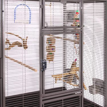 Преміальна клітка для птахів Montana Cages New Madeira Double для амадин і папуг, 6 коліс, 4 нержавіючі годівниці, порошкове покриття AVILON, антик, 165x56x158 см