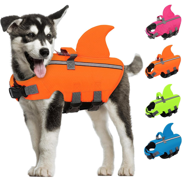 Спасальний жилет для собак AOFITEE Hai, XS, помаранчевий, регульований, з ручкою для рятування, світловідбиваючий, для малих та середніх порід