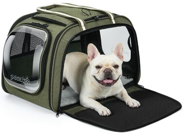 Переноска для котів та собак Pecute XL (55x38x35 см) - складна сумка-переноска з вікном, м'яким килимком, для авто, подорожей, ветеринара, зелена