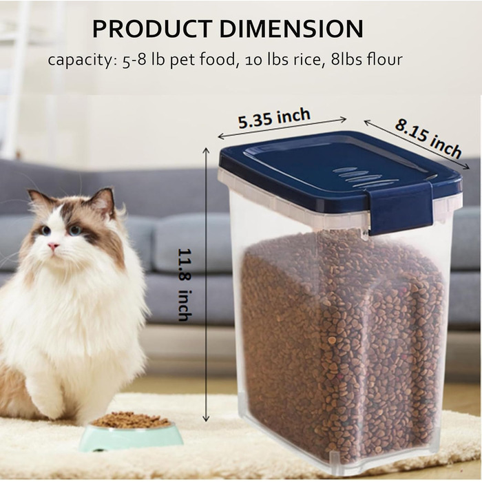 Контейнер для котячого корму на 3,6 кг, герметичний контейнер для корму котів та собак з мірною ложкою, BPA-free пластик, контейнер для зберігання корму для домашніх тварин, годівниця для котів та собак