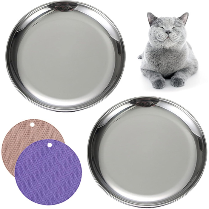 Миски для котів з нержавіючої сталі – для полегшення догляду за вусами, зменшення втоми, годівниця для котів з нековзною підкладкою (2 шт, великі)