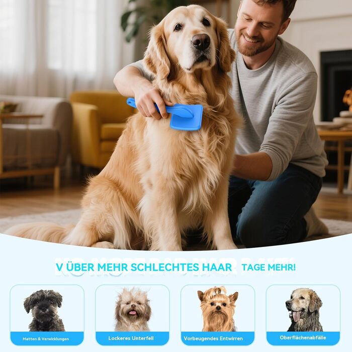 Набір для грумінгу собак великих порід Slicker Bürste Hund – 3 предмети: щітка Slicker, гребінець для підшерстка та гребінець з нержавіючої сталі. Підходить для довгошерстих собак та котів (Голден Ретрівер, Лабрадудль, Пудель)