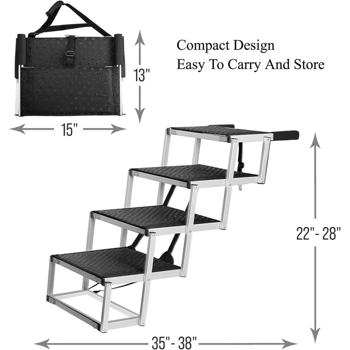 Сходинка для собак, алюмінієва, компактна, для великих собак, SUV, авто, вантажівки, з антиковзким покриттям