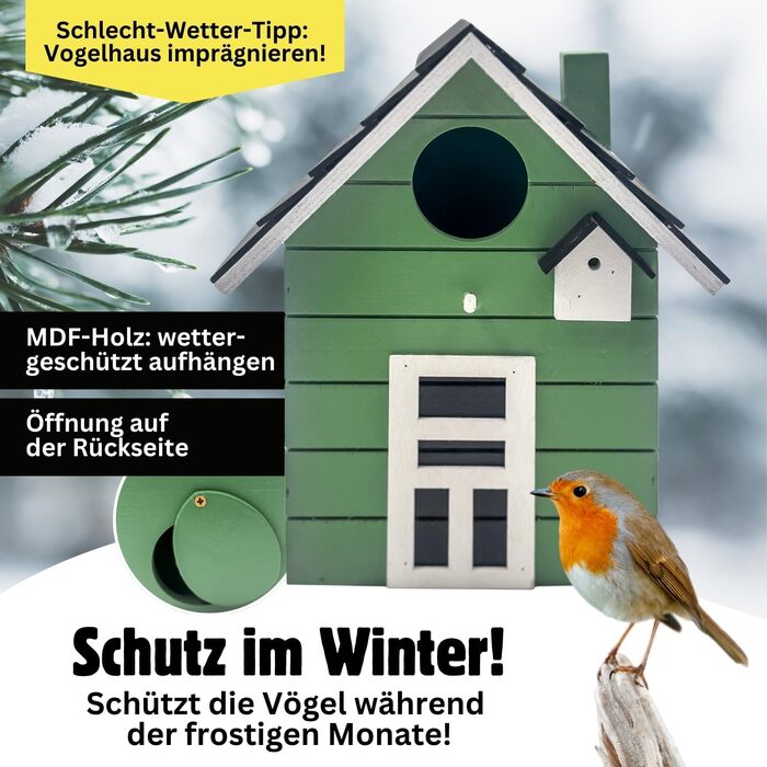 Пташник Vogelhaus No.64 - ідеальне місце для малих птахів (синиць, зябликів, сніжників). Підходить для декору інтер'єру та як гніздовий будиночок на вулиці. Темно-зелений колір.