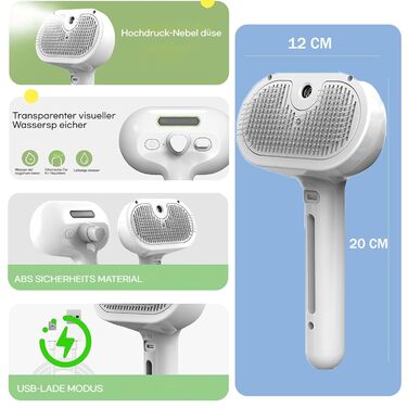 3-в-1 щітка для грумінгу тварин з парою та спреєм, для котів та інших домашніх улюбленців, видаляє відмерле волосся, самоочищення, вирівнювання (зелена)