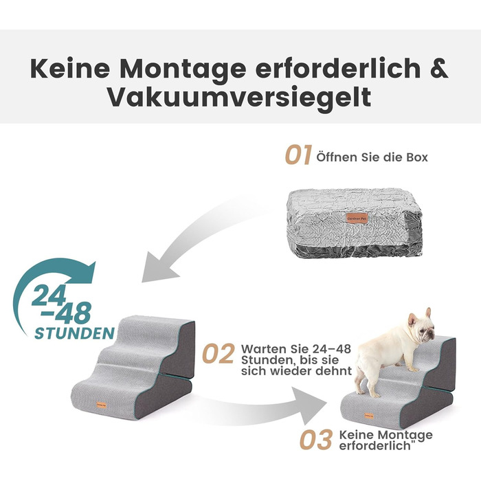 Східці для собак Garder Pet - 35/42 см, 3 сходинки, з високощільної піни, з водонепроникним антиковзким покриттям для ліжка, дивану, софи, сірі