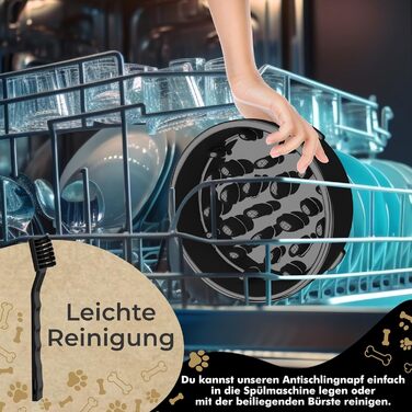 Миска для собак Anti Schling Napf з щіткою для легкого очищення, об'єм до 700 мл, з антиковзаючою основою, для середніх та великих собак, чорна