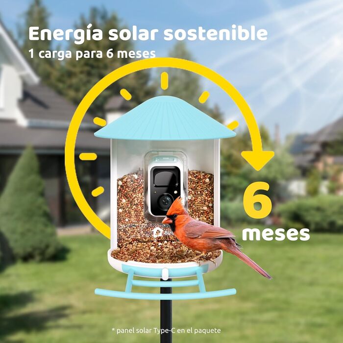 Розумна годівниця для птахів NETVUE Birdfy з камерою для спостереження, сонячною панеллю, кольровим нічним баченням та автоматичним записом відео, синя