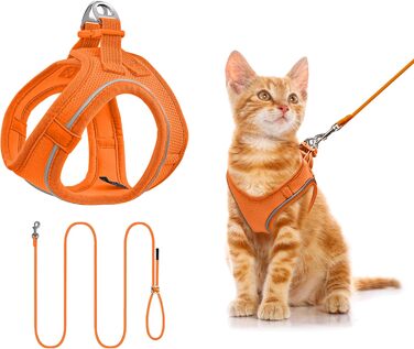 Нашийник для котів Qianruida з повідком, регульований, зручний, дихаючий, світловідбиваючий (Помаранчевий, XS)