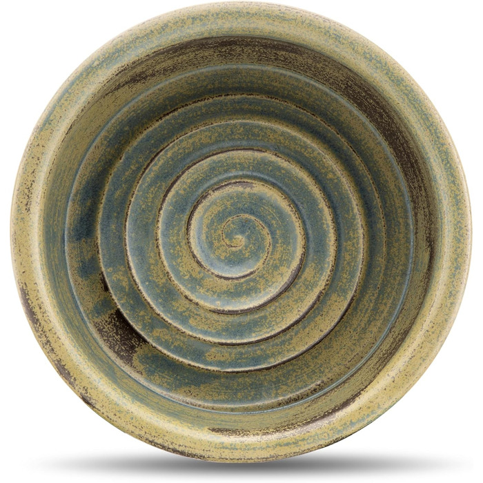Керамічна миска для собак та котів KRAFTSPIRALE (зелено-блакитна) - ручної роботи, об'єм 0.6 л, висота 6 см
