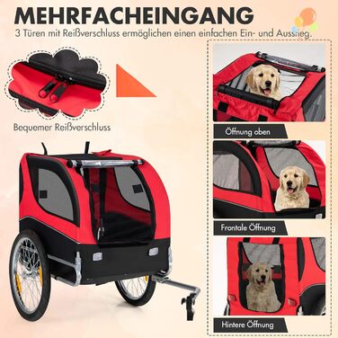 Фahrradanhänger GYMAX: Возик для собак на велосипеді, червоний, до 40 кг, 3 входи, складна конструкція