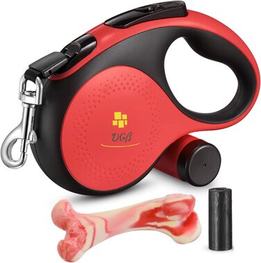 Висувна поводок для собак, 3 м, для малих, середніх та великих собак, ергономічна ручка, до 15 кг, розмір S, червоний