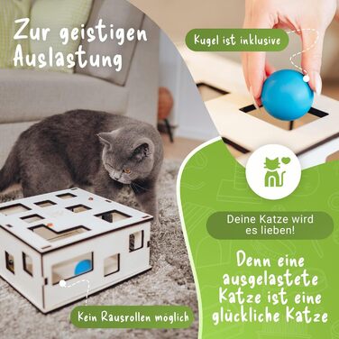 Tiertraum Інтерактивна іграшка для котів Fummelbox – розвиваюча коробка для самостійної гри та спільних ігор, підходить для ласощів і власних іграшок, натуральний матеріал