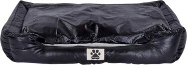 Крісло-ліжко для собак CLAMARO 'DeluxePet' чорного кольору 120x80 см з штучної шкіри, 2в1 з поворотним подушками, для великих собак, з боковинами з м'якою оббивкою, антиковзаюча підкладка, розмір Large