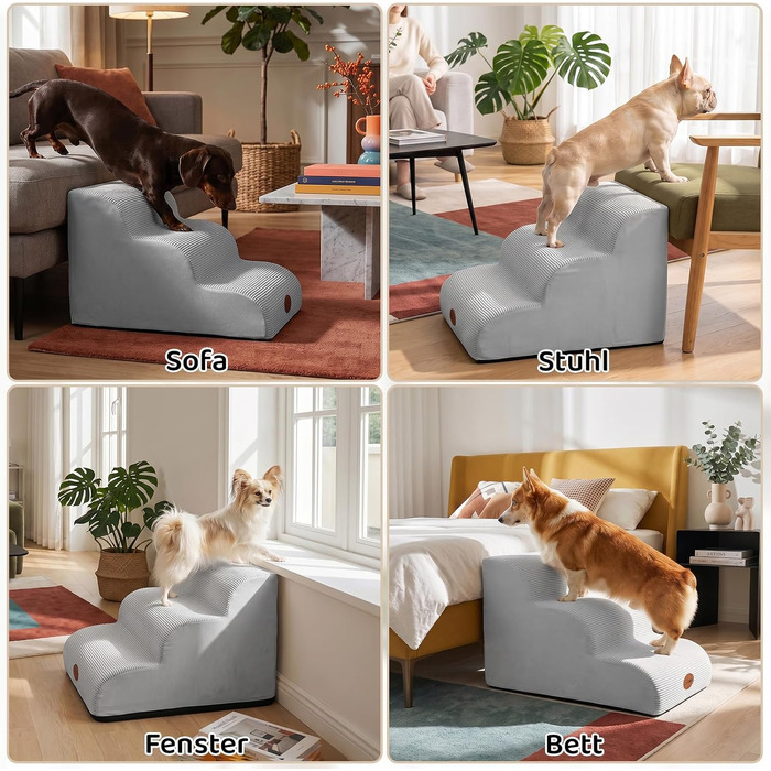 Сходи для маленьких, літніх та травмованих собак і котів, сходинки для домашніх тварин, сірі, 3 ступені (60 x 40 x 40 см)