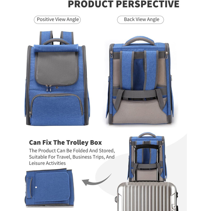 PETCUTE Рюкзак для собак та котів, дихаючий, складаний, для маленьких тварин, блакитний