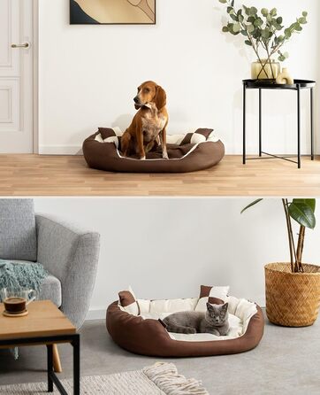 Кровать для собак Lionto 4-в-1 з ортопедичним матрацом, знімним чохлом Oxford, 85x70 см, для собак та котів, з глибоким входом, водовідштовхувальна, коричнево-бежева