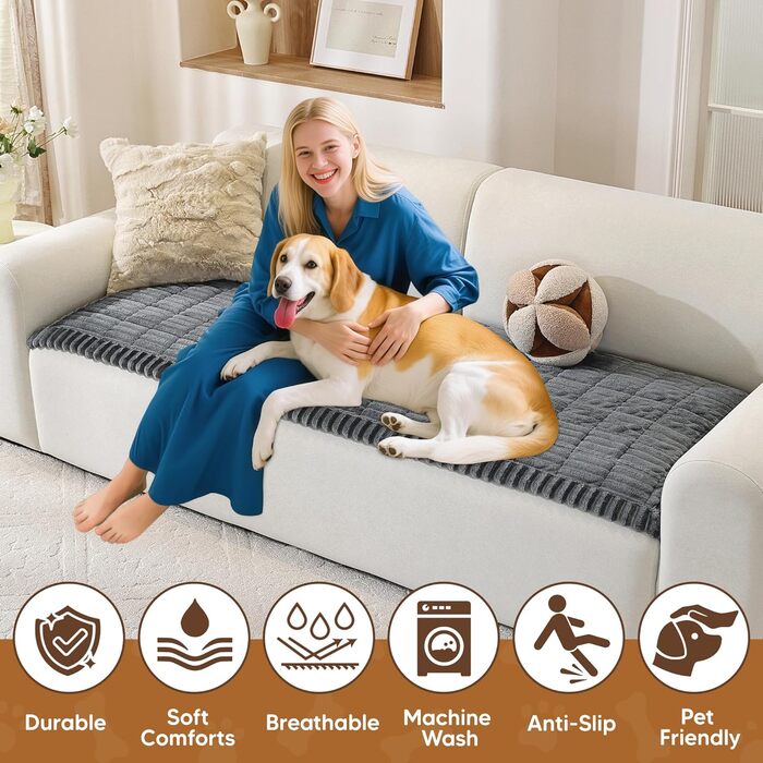 Плед на диван для собак, фланелевий, 70 x 180 см, темно-сірий. М'який, антиковзаючий, для захисту дивану, машинне прання