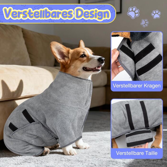 Рушник для собак Extra Saugfähig: Швидковисихаючий халат для собак з клямками, з мікрофібри, для великих, середніх та маленьких собак (XL)