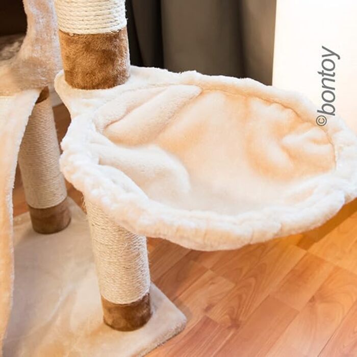 Дряпка для котів Bontoy Lou, кремово-коричнева, 145 см, велика лежанка 46 см, ігровий комплекс для відпочинку, ігор та точіння кігтів