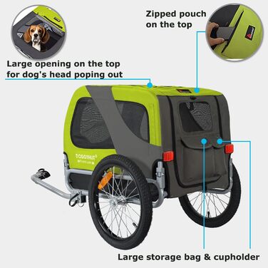 DOGGYHUT® Преміум велосипедний причіп для собак середнього розміру (до 23 кг), складаний, зелений