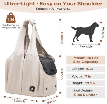Сумка-переноска для собак, котів та цуценят – м'які боки, зручна для подорожей, з 4 кишенями, складна, легка, до 6,8 кг, для подорожей, до ветеринара, на прогулянку, бежева