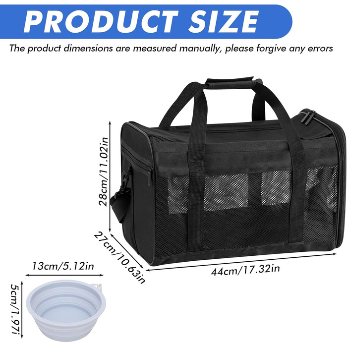 Транспортна переноска для котів та собак WANDGU: складана переноска з мискою для води, 42 x 27 x 28 см