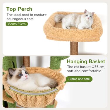 Драбина-будинок для котів Globlazer XL, 167 см, зелена, з платформами, корзиною та іграшками. Стабільна для 2-4 котів.