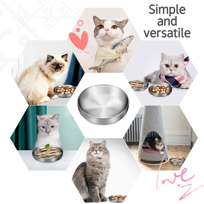 Миски для котів з нержавіючої сталі, широкі та плоскі (2 шт.)