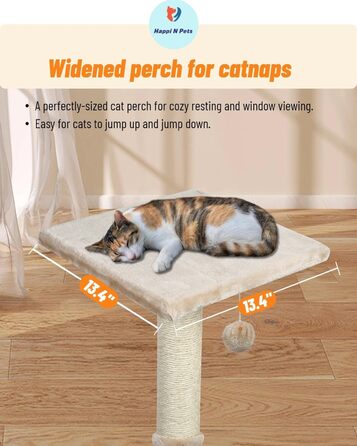 Дряпка для котів Happi N Pets, 66 см, з платформою, сизалевий котячий комплекс для дому, з підвісними м’ячиками та зручною лежанкою, бежевий